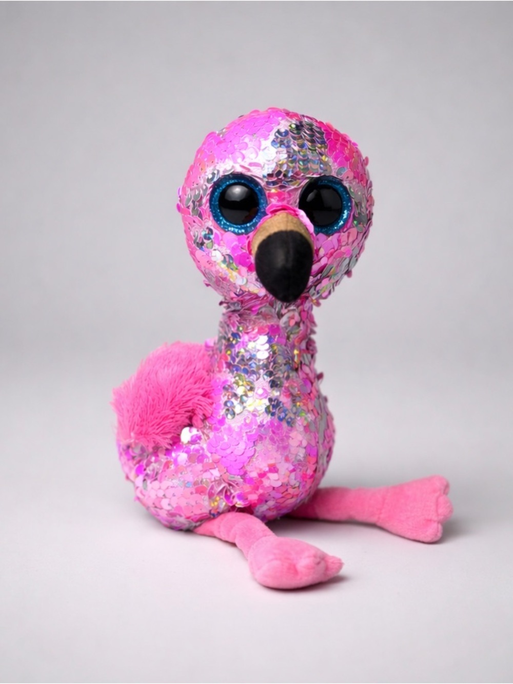 Ty Flippables “Pinky” Flamingo Plush – Reversible Sequin Pink/Silver (9”)